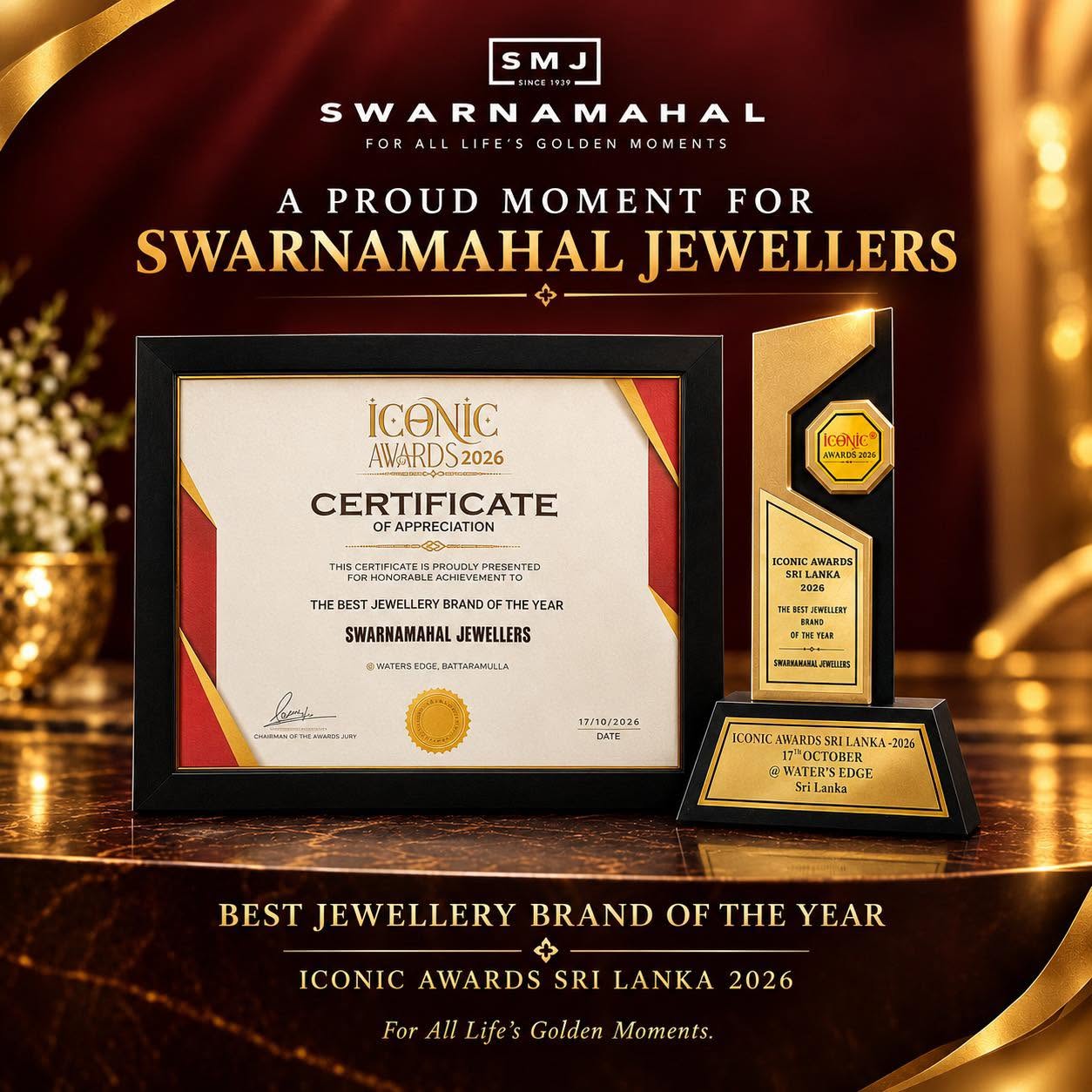 Swarnamahal Jewellers Named Best Jewellery Brand of the Year at Iconic Awards Sri Lanka 2026