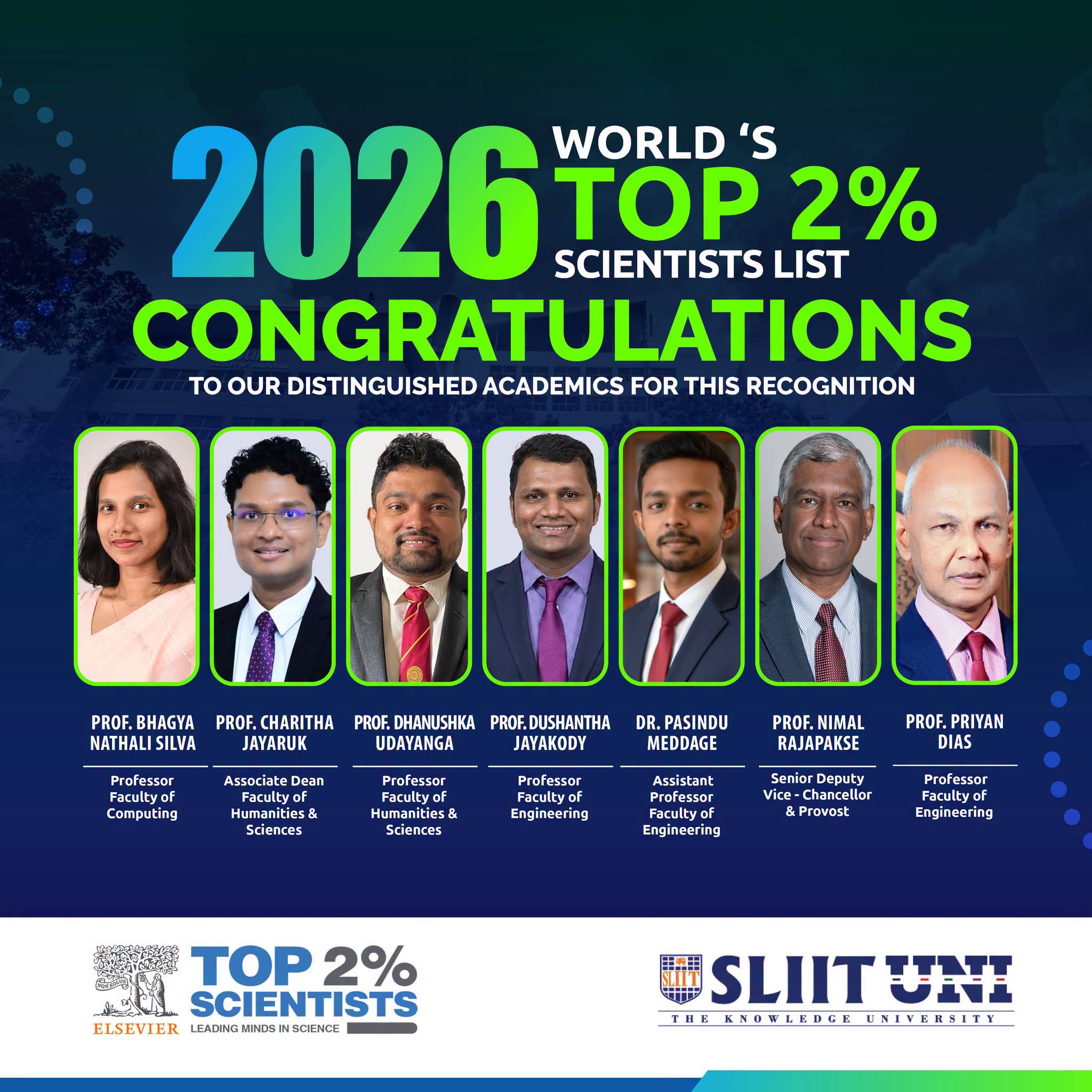Seven SLIIT Academics Named Among World’s Top 2% Researchers in 2026