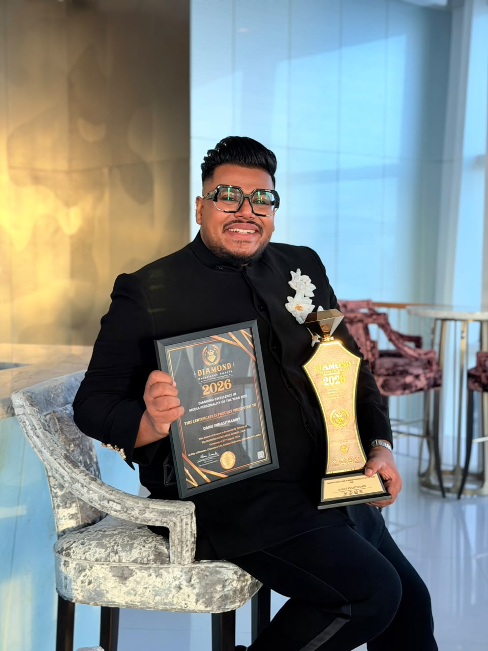 Danu Innasithamby Honoured as “Media Personality of the Year 2026” at Diamond Excellence Awards