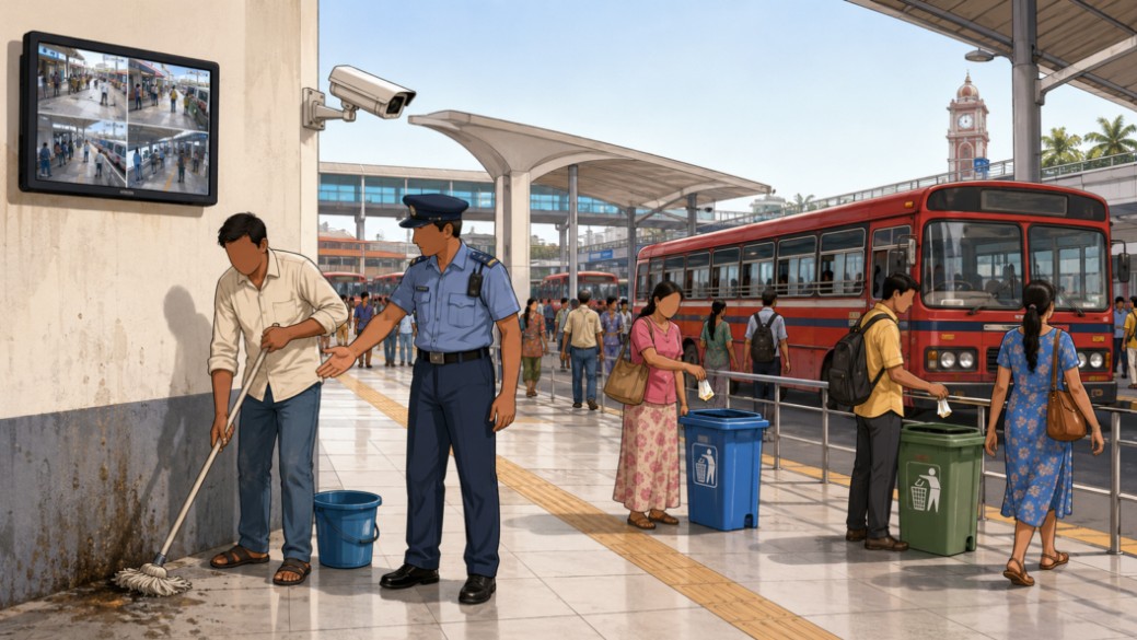 Over 1,000 Caught Spitting and Urinating at Pettah Bus Stand Made to Clean Up